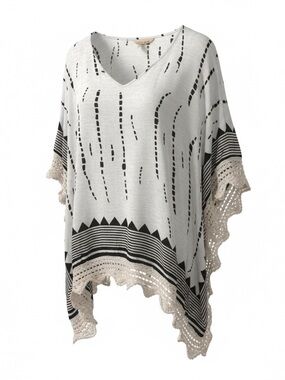 RAGA Cream and Black Crochet-Trim Poncho